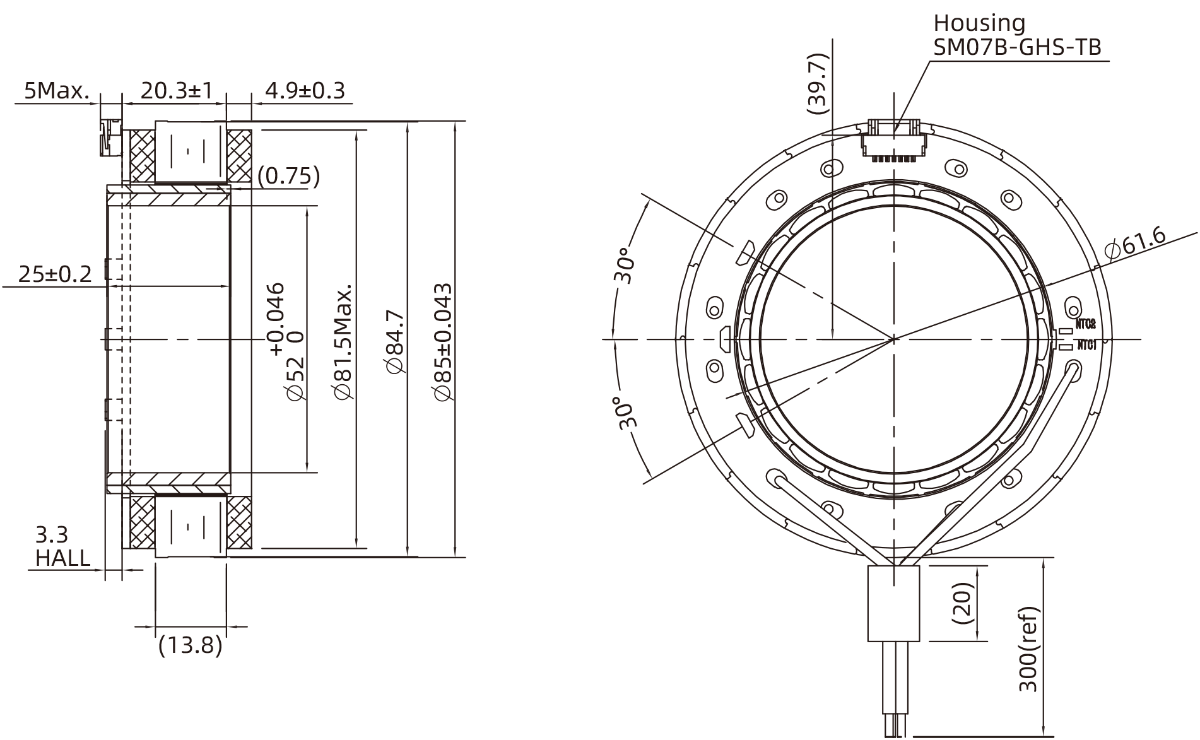 Frameless Motor Size 85mm Dimensional Drawing